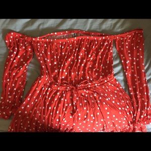ASOS off the shoulder polka-dot dress